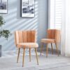 Modern Dining Chair (Set of 2) With Iron Tube Wood Color Legs, Shorthair Cushions And Comfortable Backrest, Suitable For Dining Room, Living Room, Cafe, Simple Structure - Light Beige - Image 14