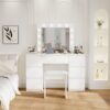 Large Vanity Tables With Mirror And Light - Matte White - Image 2