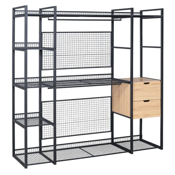 Open Style Wardrobe With Hanging Rails, Shelves And Drawers - Black