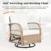 3 Piece Outdoor Chair & Table Set Chat Set 2 Person Rattan Seating Group With 2 Swiveling And Rocking Chairs And A Square Table For Garden, Patio, Or Balcony - Natural - Image 4