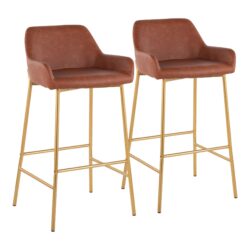 Daniella - Contemporary / Glam Fixed Height Bar Stool (Set of 2) - Gold / Camel
