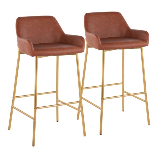 Daniella - Contemporary / Glam Fixed Height Bar Stool (Set of 2) - Gold / Camel