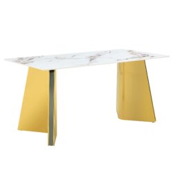 Dining Table, Paired With Electroplated Golden Butterfly Table Legs - Gold / White
