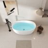 Acrylic Freestanding Bathtub, Elegant Oval Shape Soaking Bathtub, Brushed Nickel Drain And Integrated Slotted Overflow Assembly, Cupc Certified - Glossy White - Image 7