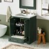 Bathroom Vanity With Ceramic Sink Combo, Modern Freestanding Storage Cabinet With Silver Handles, Soft Closing Doors - Green - Image 4
