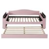 Twin Size Upholstered Daybed With Storage Armrests, Trundle And Latest Integrated Bluetooth Audio System - Pink - Image 2