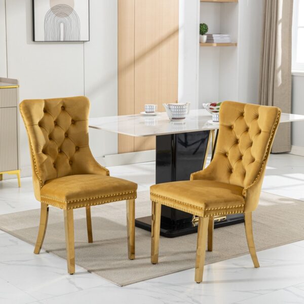 Nikki - Modern, High-End Tufted Solid Wood Contemporary Velvet Upholstered Dining Chair With Golden Stainless Steel Plating Legs, Nailhead Trim (Set of 2) - Gold
