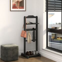 Accent Portable Garment Rack, Clothes Valet Stand With Storage Organizer - Black