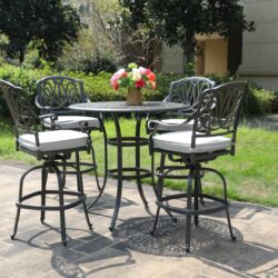 Round 4 Person 42" Long Bar Height Dining Set With Cushions - Dark Gray / White
