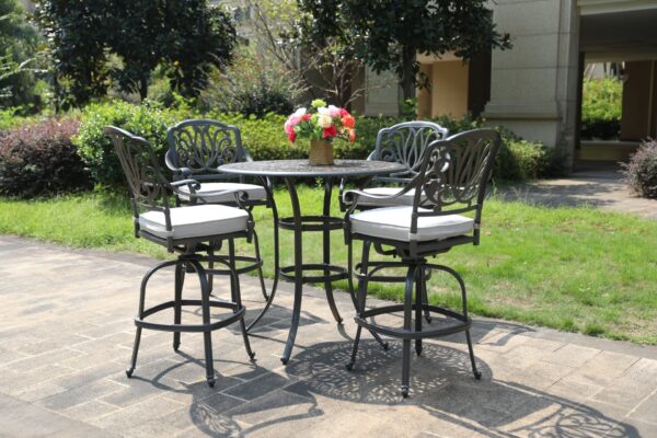 Round 4 Person 42" Long Bar Height Dining Set With Cushions - Dark Gray / White