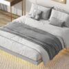 Queen Size Floating Bed With Led Lights Underneath, Modern Queen Size Low Profile Platform Bed With Led Lights - Gray - Image 7