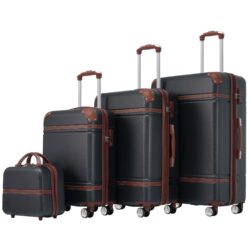 Hardshell Luggage Sets 4 Pieces 20" / 24" / 28" Luggages And Cosmetic Case Spinner Suitcase With Tsa Lock Lightweight - Black