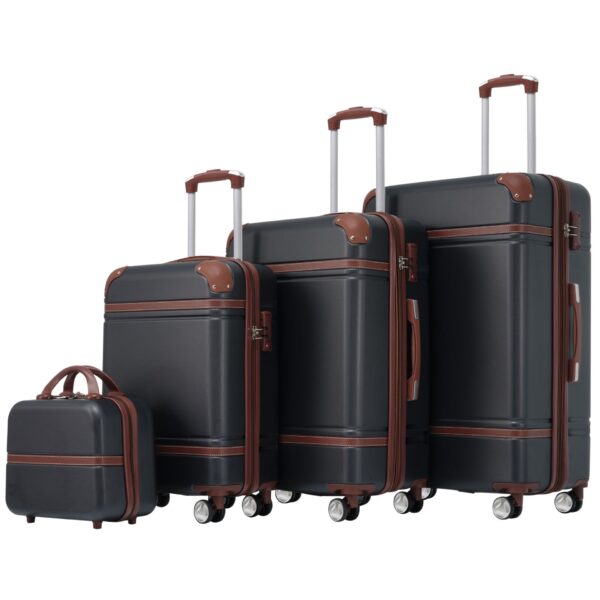 Hardshell Luggage Sets 4 Pieces 20" / 24" / 28" Luggages And Cosmetic Case Spinner Suitcase With Tsa Lock Lightweight - Black