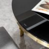 Glass Top Oval Dining Table With Gold Stainless Steel Base For 8 Seats - Gold / Black - Image 8