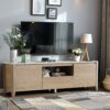 Modern TV Stand With LED Lights Entertainment Center TV Cabinet With Storage For Up To 75" For Gaming Living Room Bedroom - Natural Wood Wash - Image 3