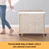 Laundry Hamper With Lid PE Rattan Powder Coating Frame Clothes Hampers With 2 Removable Bags, Wheels, 160L - Gray - Image 8