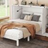 Full Size Murphy Bed With Shelves, Drawers And USB Ports - White - Image 19