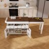 Modern Kitchen Island With Extendable Dining Table & Power Outlet - White - Image 3
