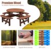8 Person Wooden Picnic Table, Outdoor Camping Dining Table With Seat, Garden, Diy With 4 Built-In Benches, 2220Lb Capacity - Brown - Image 5