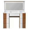 Elegant Vanity Table With Large Lighted Mirror & Power Outlet, Dressing Table With 7 Drawers & Shelves, Vanity Desk With Brown Solid Wood Style Stickers - Brown / White - Image 10