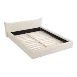Queen Size Upholstered Platform Bed Frame With Curved Headboard - Beige