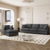 3 Piece Living Room Set Modular L Shaped Sectional Couch Upholstered, 3 Seater Sofa & Armchair & Movable Ottoman 5 Seat - Gray - Image 7