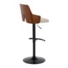 Ariana - Mid-Century Modern Adjustable Barstool Stool With Swivel With Rounded T Footrest (Set of 2) - Black / Walnut / Beige - Image 4