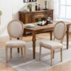French Style Solid Wood Frame Antique Painting Linen Fabric Back Dining Chair (Set of 2) - Beige - Image 12
