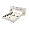 Queen Size Upholstered Platform Bed, 2 Outlets And USB Charging Ports On Both Sides, 2 Bedside Pillows, Storage Shelves - Beige - Image 3