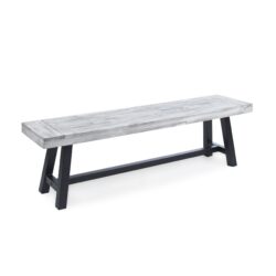 Tranquilizer - Outdoor Acacia Wood Bench With Slat Panel Design - Sandblasted Light Gray / Black