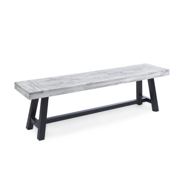 Tranquilizer - Outdoor Acacia Wood Bench With Slat Panel Design - Sandblasted Light Gray / Black