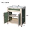 Bathroom Vanity Cabinet With Ceramic Sink Combo Set, Frame Modern Bathroom Storage Cabinet With Height Adjustable Shelf - Beige / Green - Image 8
