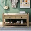 Shoe Rack With Cushioned Seat And Drawers Multipurpose Entryway Storage Bench Wash - Gray Wash - Image 4
