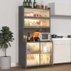 Tall Kitchen Pantry Cabinet With Flip Doors And Pegboard, Anti Tip Steel Storage Hutch - Black - Image 3