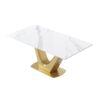 63" Modern Artificial Stone Panel V-Shaped Metal Legs, Can Accommodate 6-8 People - White / Gold - Image 3