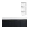 Modern Wall Mounted Bathroom Vanity With Double Resin Sink And Storage Rack - Black Chestnut - Image 11