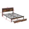 Modern Full Size Metal Platform Bed Frame With Wooden Headboard USB Charging Station Storage Drawers LED Lights - Black / Brown - Image 3