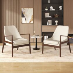 Accent Chair, Mid-Century Modern Armchair (Set of 2) With Solid Wood Frame, Reading Leisure Chair With High Back For Living Room - Beige