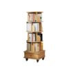 5 Tier Rotating Bookshelf With Wheels And Drawer, 360° Spinning Design, Space Saving Storage, For Home And Office, Wood - Oak - Image 11