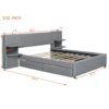 Queen Size Upholstered Platform Bed With Reading Lights, Drawers, Trundle And Shelves - Gray - Image 23