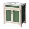 Bathroom Vanity Cabinet With Ceramic Sink Combo Set, Frame Modern Bathroom Storage Cabinet With Height Adjustable Shelf - Beige / Green - Image 11