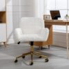 Office Chair, Artificial Rabbit Hair Home Office Chair With Golden Metal Base, Adjustable Desk Chair Swivel Office Chair, Vanity Chair - Beige - Image 16