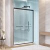 Aluminum Frame Double Double Soft Close Shower Door, 1 / 4" Tempered Glass And Dual 304 Stainless Steel Handles - Black - Image 4