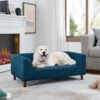 Modern Rectangular Pet Sofa With Backrest And Armrests For Small And Medium Dogs, Soft Cushion - Blue - Image 3