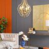 4 Light Chandelier, Hanging Light Fixture With Adjustable Chain For Kitchen, Bulb Not Included - Gold - Image 7