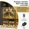 LED Tall LED Tall Wine Rack Freestanding Floor, 7 Tier Wine Baker Rack With Glass Holder & Wine Storage, Industrial Wine Display Shelf Wine Bar Cabinet For Bar - White / Gold - Image 4