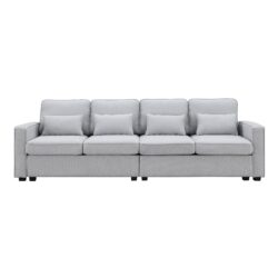4 Seater Modern Linen Sofa With Armrest Pockets And 4 Pillows, Minimalist Style Couch - Light Gray
