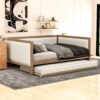Full Size Daybed With Trundle And Nailhead Decoration - Wood - Image 5