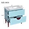 Bathroom Vanity Cabinet With Ceramic Sink Combo Set, Frame Modern Bathroom Storage Cabinet With 2 Drawers - Blue - Image 8