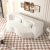 Modern Floor Sofa With 2 Pillows, Convertible Teddy Fabric Foam Filled Sleeper Sofa Bed, Full Size Folding Mattress For Living Room Guest Bed, Playroom, No Assembly Required - Beige - Image 8
